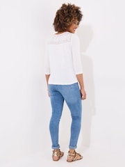 Joe Browns Cream Lace Panel Button Down Jersey Top - Image 4 of 5