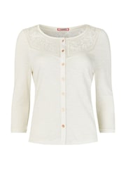 Joe Browns Cream Lace Panel Button Down Jersey Top - Image 5 of 5
