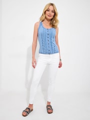 Joe Browns Blue Washed Denim Button Front 100% Cotton Sleeveless Top - Image 1 of 5
