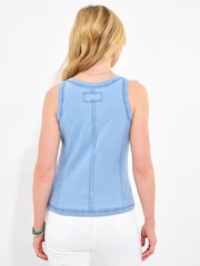 Joe Browns Blue Washed Denim Button Front 100% Cotton Sleeveless Top - Image 4 of 5