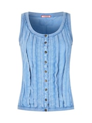 Joe Browns Blue Washed Denim Button Front 100% Cotton Sleeveless Top - Image 5 of 5