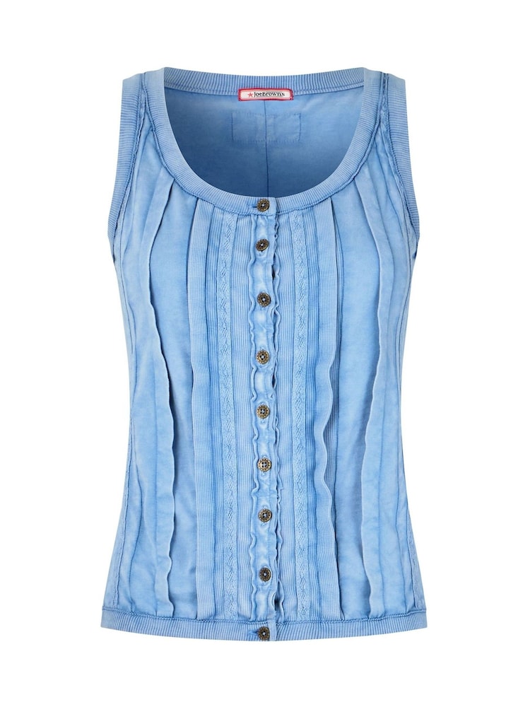 Joe Browns Blue Washed Denim Button Front 100% Cotton Sleeveless Top - Image 5 of 5