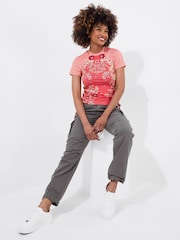 Joe Browns Orange Floral Print Rouched Jersey Top - Image 1 of 5