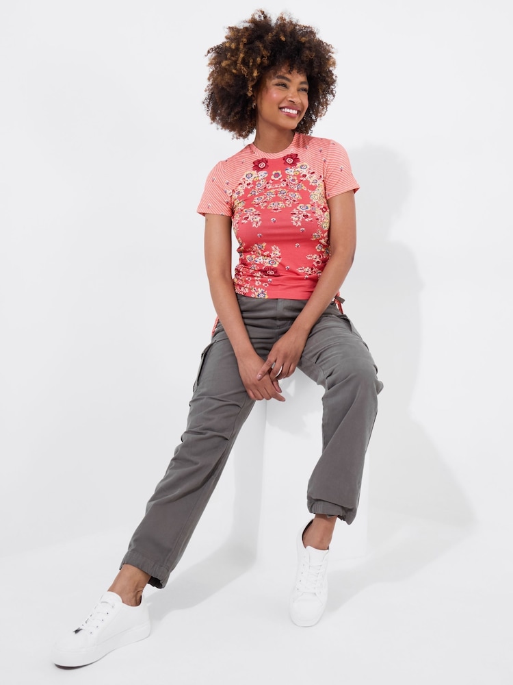 Joe Browns Orange Floral Print Rouched Jersey Top - Image 1 of 5
