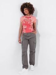 Joe Browns Orange Floral Print Rouched Jersey Top - Image 2 of 5