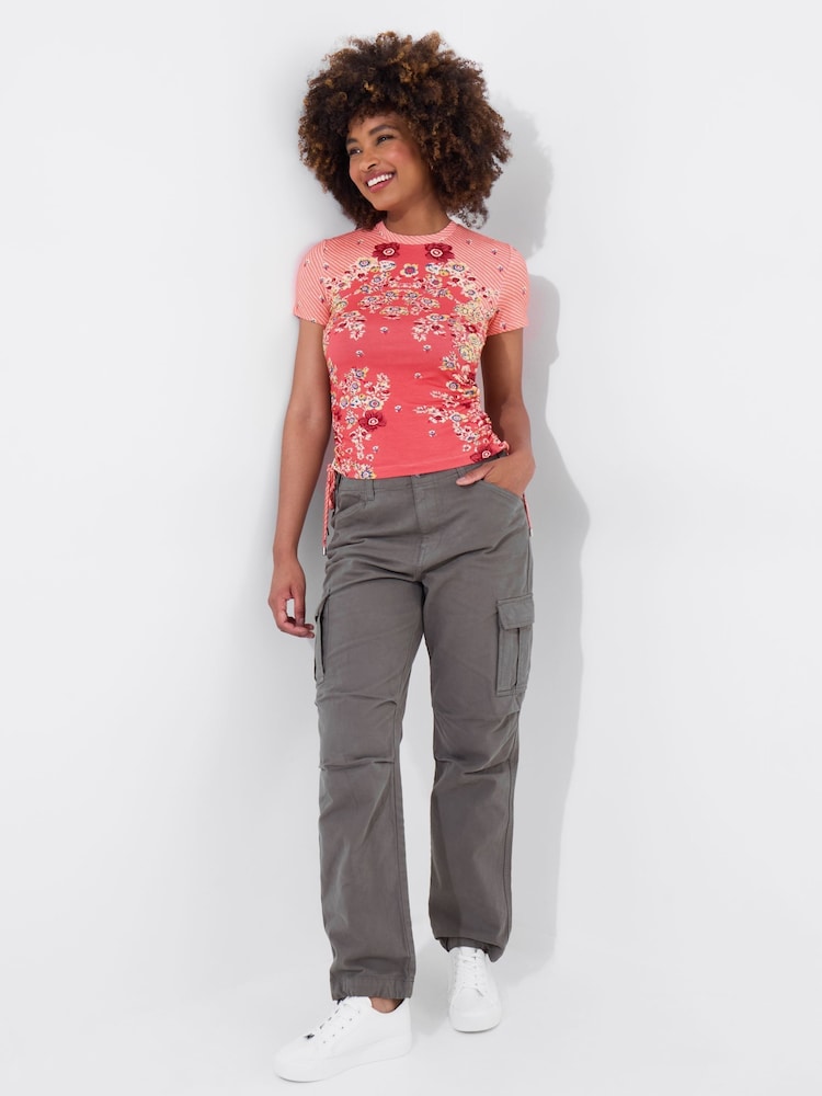 Joe Browns Orange Floral Print Rouched Jersey Top - Image 2 of 5