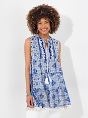 Joe Browns Blue Pom Pom Trim Tassel Tie Relaxed Tunic - Image 2 of 7