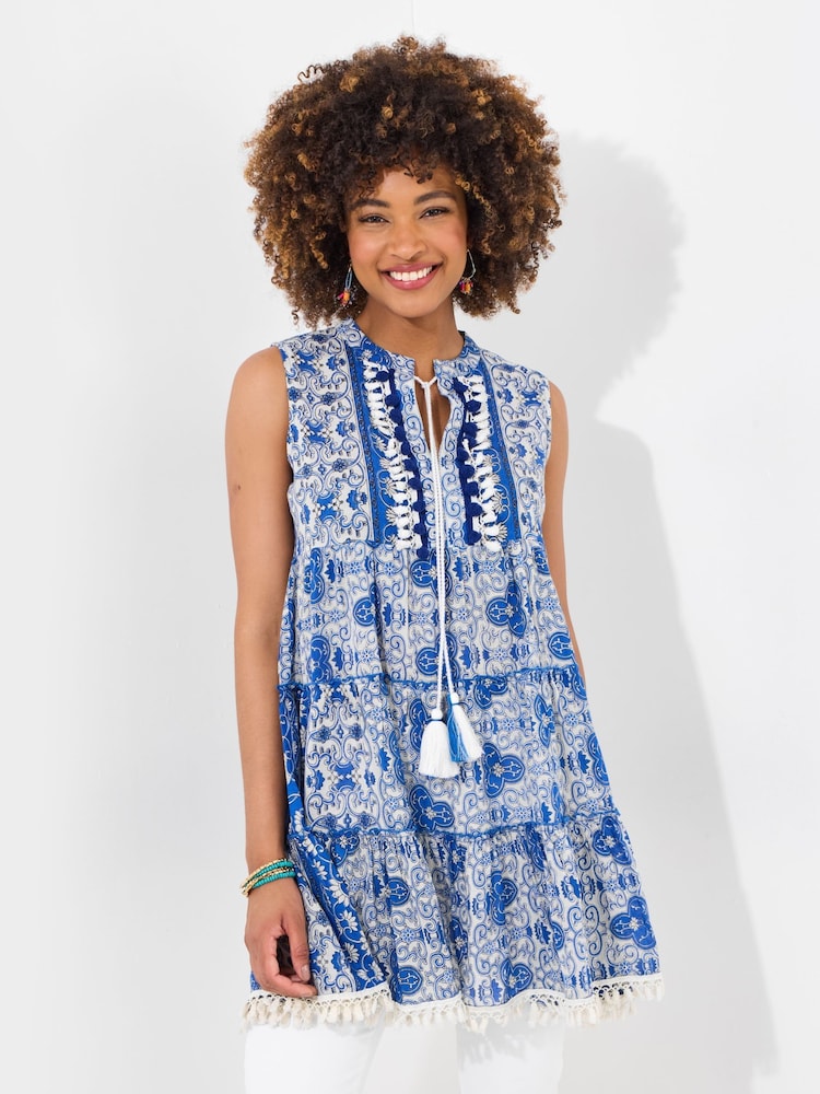 Joe Browns Blue Pom Pom Trim Tassel Tie Relaxed Tunic - Image 2 of 7