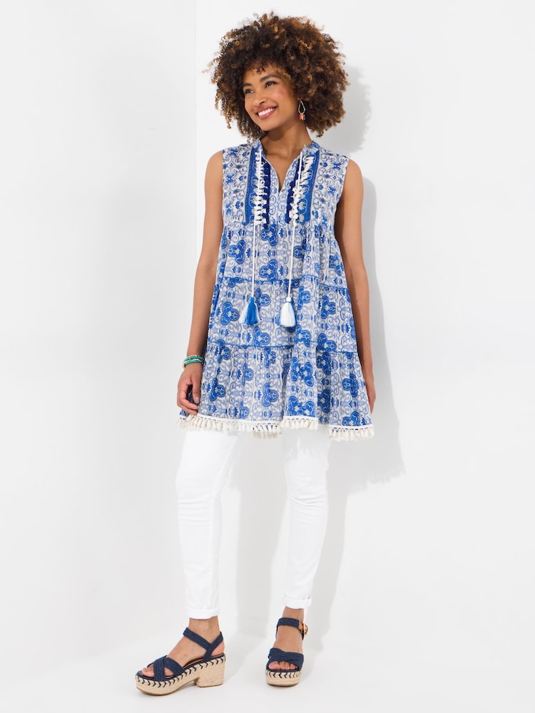 Joe Browns Blue Pom Pom Trim Tassel Tie Relaxed Tunic - Image 5 of 7