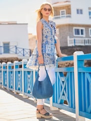 Joe Browns Blue Pom Pom Trim Tassel Tie Relaxed Tunic - Image 6 of 7