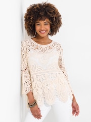 Joe Browns Natural Earthy Crochet 100% Cotton Knit Top - Image 1 of 5