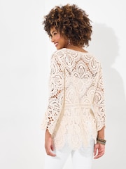 Joe Browns Natural Earthy Crochet 100% Cotton Knit Top - Image 2 of 5