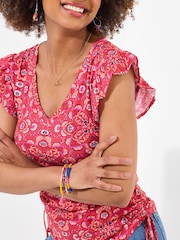Joe Browns Red Ruffle Sleeve Rouched Side 100% Cotton Jersey Top - Image 2 of 5
