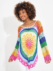 Joe Browns Blue Rainbow Crochet Knit Jumper - Image 2 of 7
