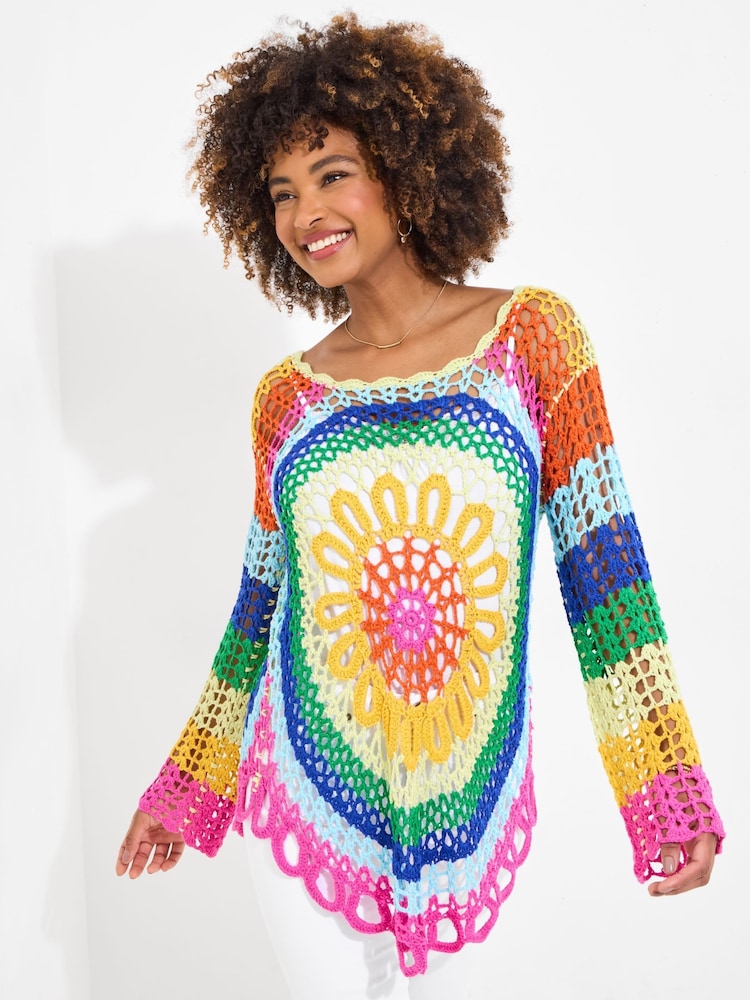 Joe Browns Blue Rainbow Crochet Knit Jumper - Image 2 of 7