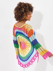 Joe Browns Blue Rainbow Crochet Knit Jumper - Image 4 of 7