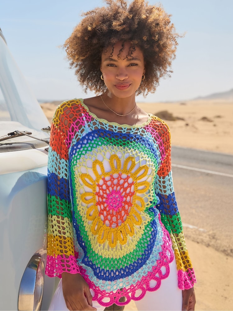 Buy Joe Browns Blue Rainbow Crochet Knit Jumper from Next Luxembourg
