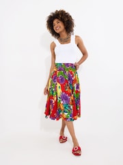 Joe Browns Red Bright Floral Godet Panel Midi Skirt - Image 2 of 5