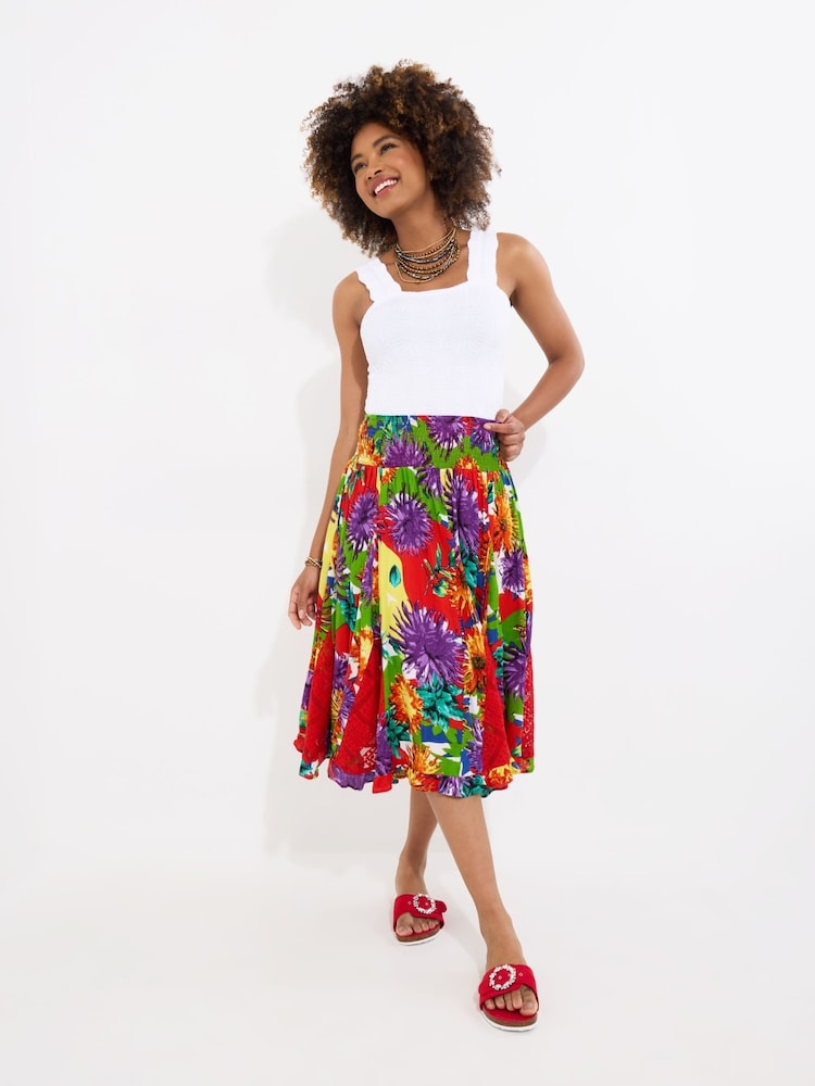 Joe Browns Red Bright Floral Godet Panel Midi Skirt - Image 2 of 5