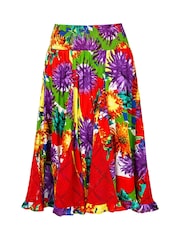 Joe Browns Red Bright Floral Godet Panel Midi Skirt - Image 5 of 5