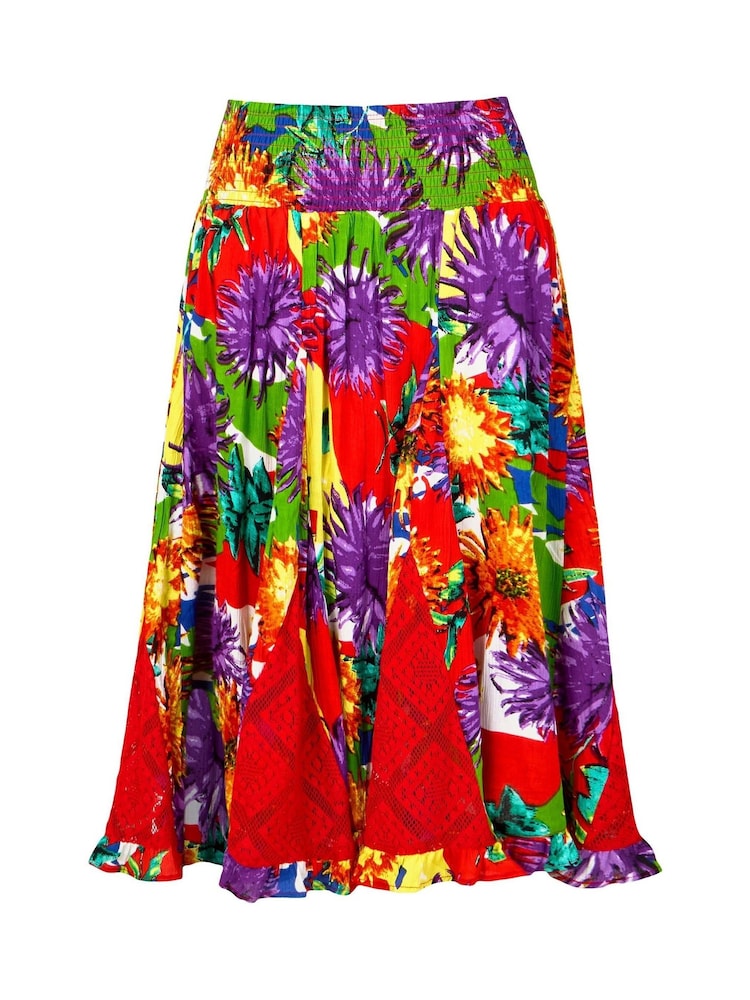 Joe Browns Red Bright Floral Godet Panel Midi Skirt - Image 5 of 5