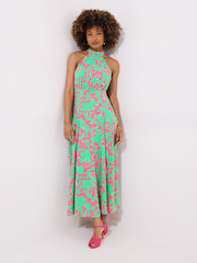 Joe Browns Green Petite Flattering Abstract Floral Print Halterneck Maxi Dress - Image 2 of 7