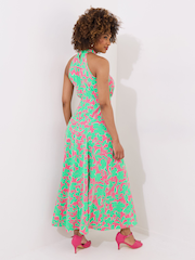 Joe Browns Green Petite Flattering Abstract Floral Print Halterneck Maxi Dress - Image 4 of 7