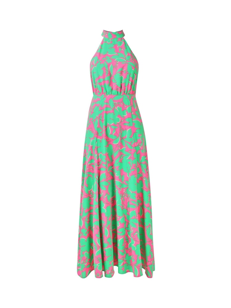 Joe Browns Green Petite Flattering Abstract Floral Print Halterneck Maxi Dress - Image 7 of 7