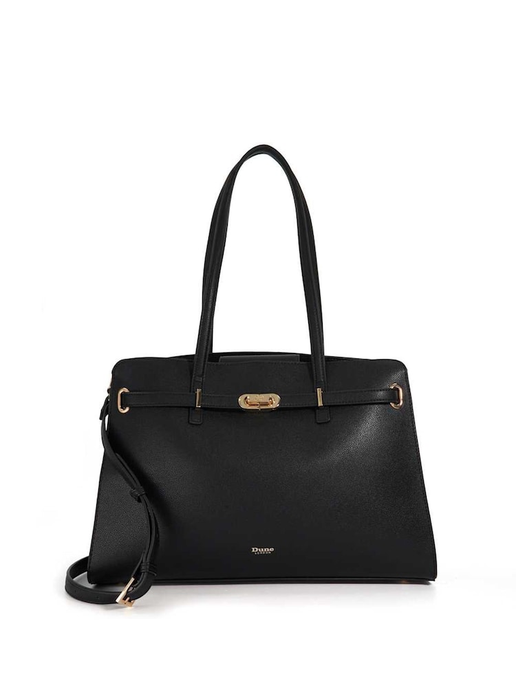 Dune London Black Define Large Belted Tote Bag - Image 1 of 6