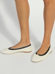 Dune London Cream Honestly Branded Mini Trim Ballet Flat Shoes - Image 1 of 6