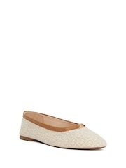 Dune London Cream Honestly Branded Mini Trim Ballet Flat Shoes - Image 3 of 6