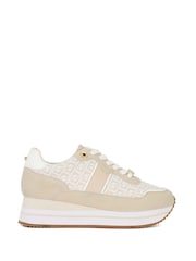 Dune London Cream Escapade Mix Material Platform Trainers - Image 1 of 6