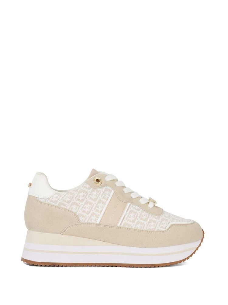 Dune London Cream Escapade Mix Material Platform Trainers - Image 1 of 6