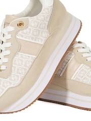 Dune London Cream Escapade Mix Material Platform Trainers - Image 5 of 6