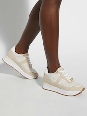 Dune London Cream Escapade Mix Material Platform Trainers - Image 6 of 6