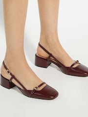 Dune London Red Definition Square Toe Slingback Shoes - Image 1 of 6