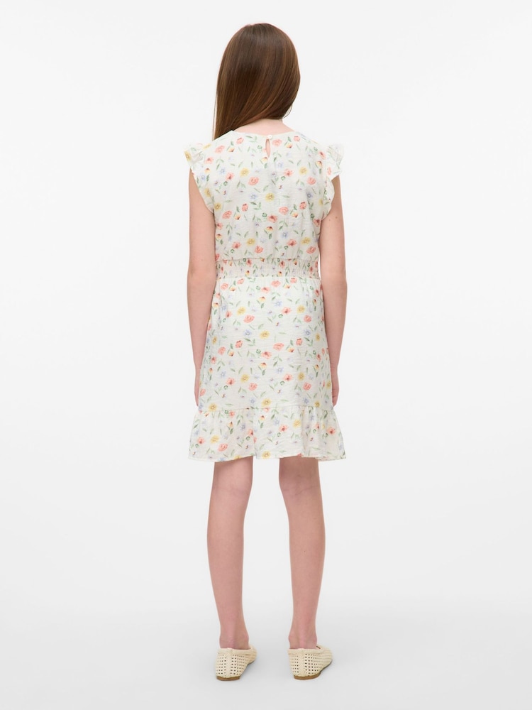VERO MODA White Floral Frill Short Dress - Image 2 of 4 VERO MODA White Floral Frill Short Dress - Image 2 of 4