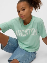 VERO MODA Green Short Sleeve Logo Cropped Jersey Top - Image 2 of 4