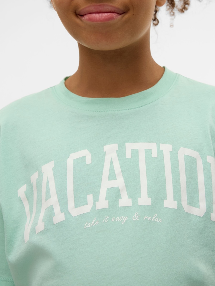 أخضر - VERO MODA Girls Short Sleeve Logo Cropped Jersey Top - صورة 3 من 3