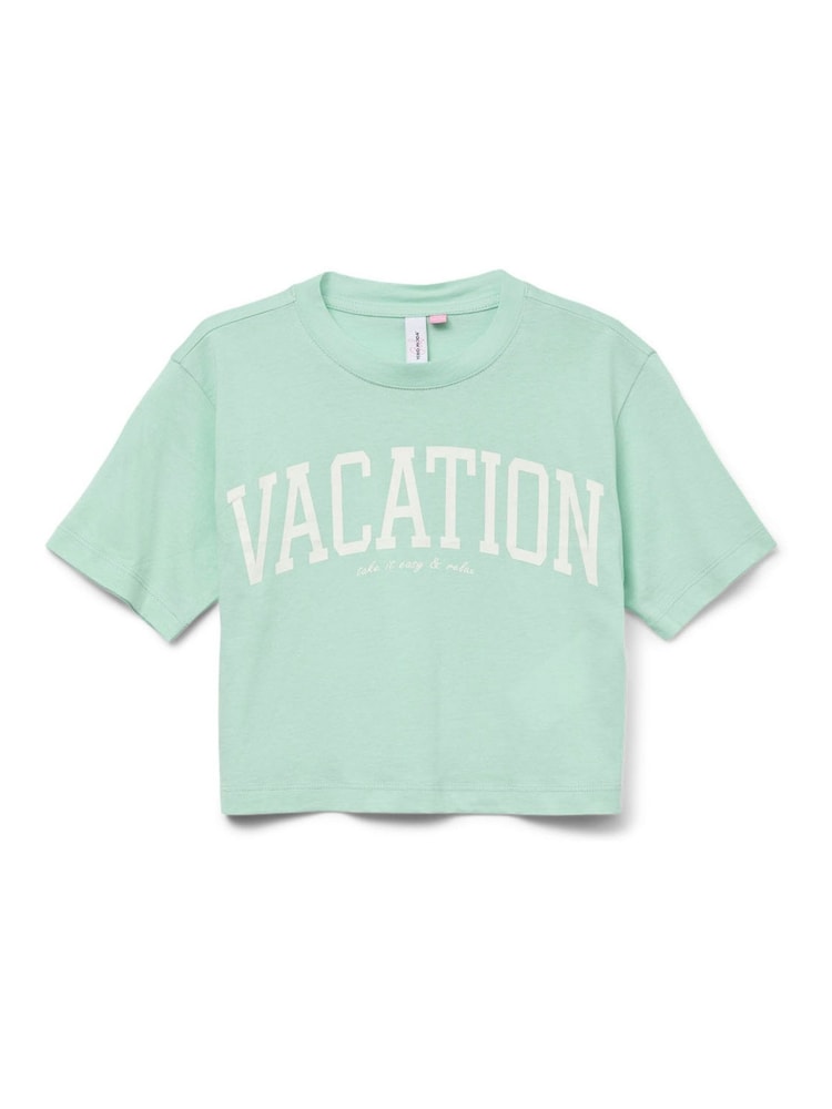 VERO MODA Green Short Sleeve Logo Cropped Jersey Top - Image 4 of 4