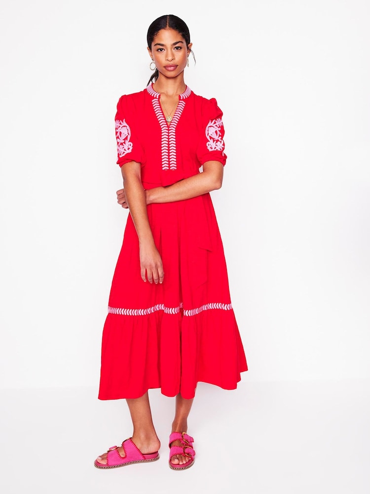 Boden Red 100% Cotton Amara Embroidered Jersey Dress - Image 1 of 5
