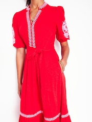 Boden Red 100% Cotton Amara Embroidered Jersey Dress - Image 2 of 5