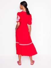 Boden Red 100% Cotton Amara Embroidered Jersey Dress - Image 3 of 5