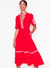 Boden Red 100% Cotton Amara Embroidered Jersey Dress - Image 4 of 5