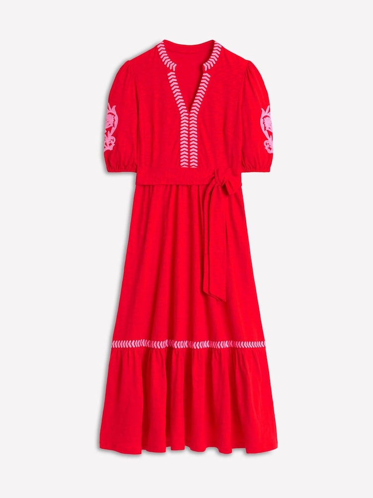 Boden Red 100% Cotton Amara Embroidered Jersey Dress - Image 5 of 5
