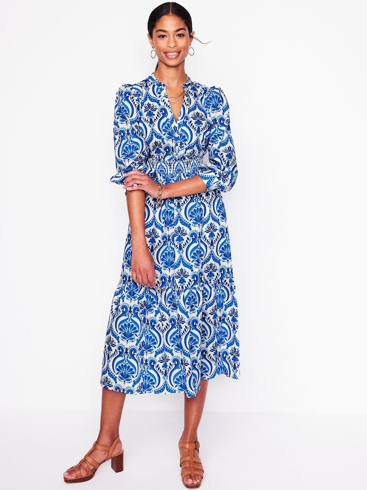 Boden Blue Elena 100% Cotton Tiered Midi Dress - Image 2 of 6