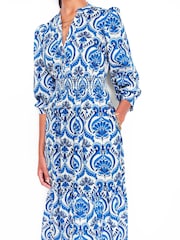 Boden Blue Elena 100% Cotton Tiered Midi Dress - Image 3 of 6
