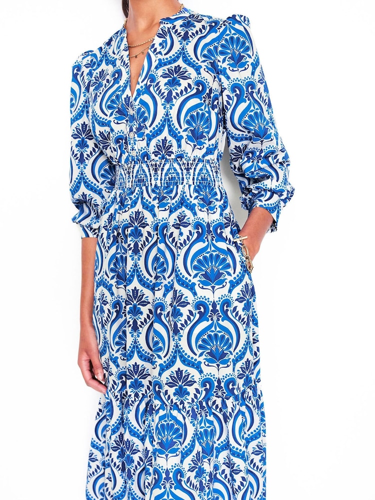 Boden Blue Elena 100% Cotton Tiered Midi Dress - Image 3 of 6