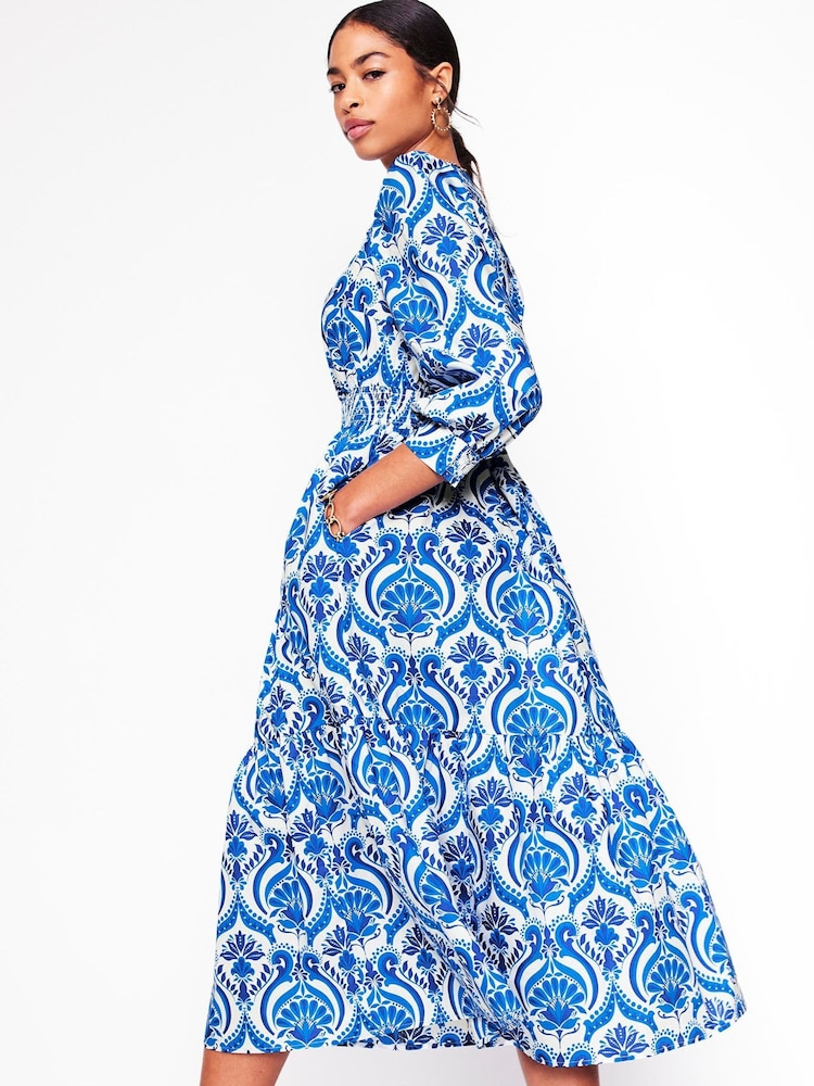 Boden Blue Elena 100% Cotton Tiered Midi Dress - Image 5 of 6