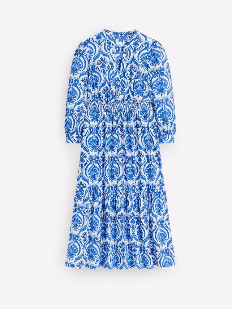 Boden Blue Elena 100% Cotton Tiered Midi Dress - Image 6 of 6